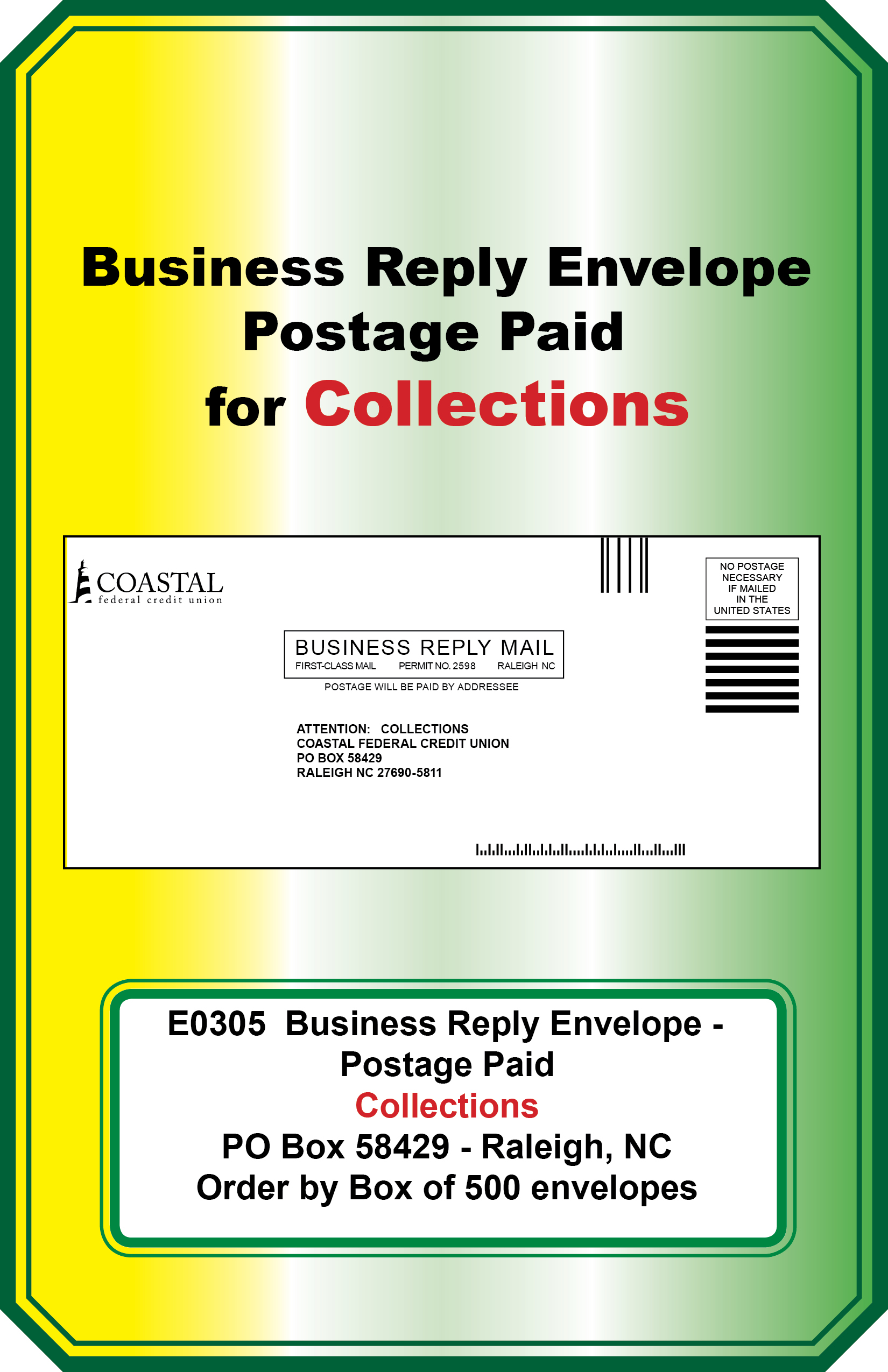 Business Reply Envelope (Collections)**<b>Order By:Box of 500 envelopes<b>